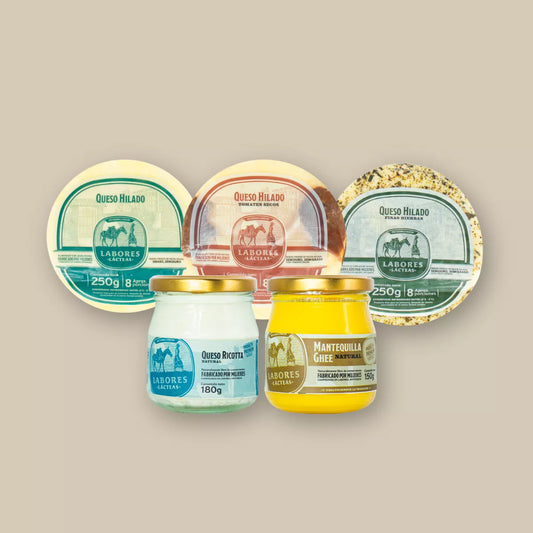 Pack de 3 Quesos Hilados, Queso Ricotta de 180g y 1 Mantequilla Ghee de 150g