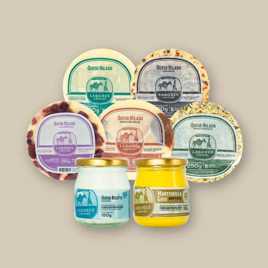Pack de 5 Quesos Hilados, 1 Queso Ricotta de 180g y  Mantequilla Ghee de 150g